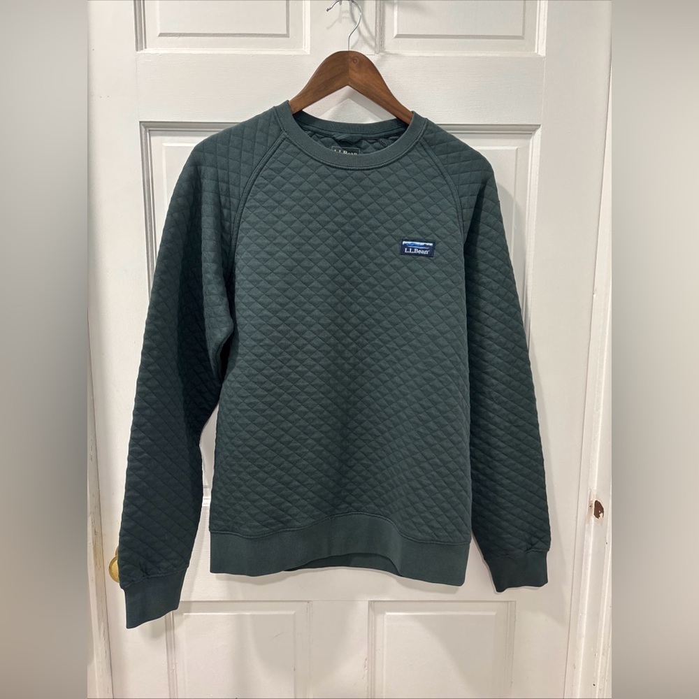 L.L. Bean Men’s Quilted Sweatshirt Size Small Forest Green Crew Neck Pullover